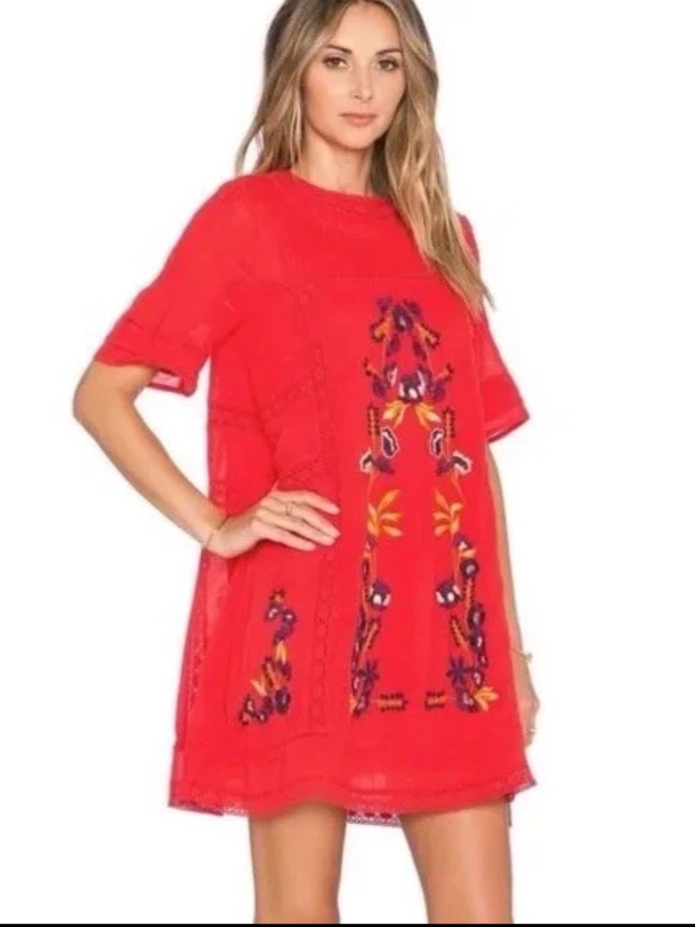 Free People Perfectly Victorian Embroidered Mini Dress